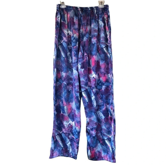 New Tyger Lotus blue and pink silk palazzo Wide leg pants Loungewear Ethereal - Picture 1 of 11